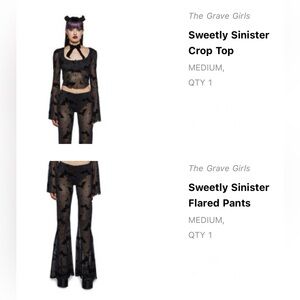 Dolls Kill The Grave Girls Sweetly Sinister Crop Top and Flared Pants Set
